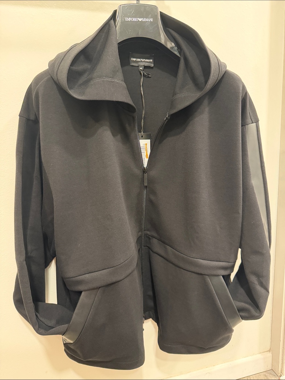 Emporio Armani Black Hooded Zip Jacket with Panel Accents